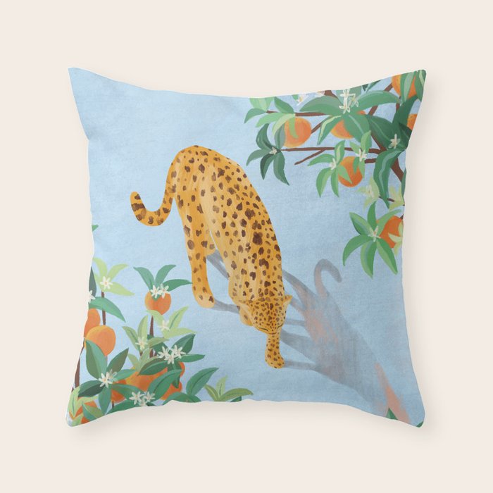 Leopard and Orange Trees Throw Pillow Gallery Image 1