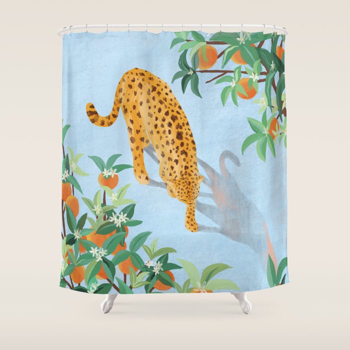 Leopard and Orange Trees Shower Curtain Gallery Image 1