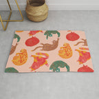 Sleepy Cozy Kitty Cats in Green & Orange Rug Gallery Image 1