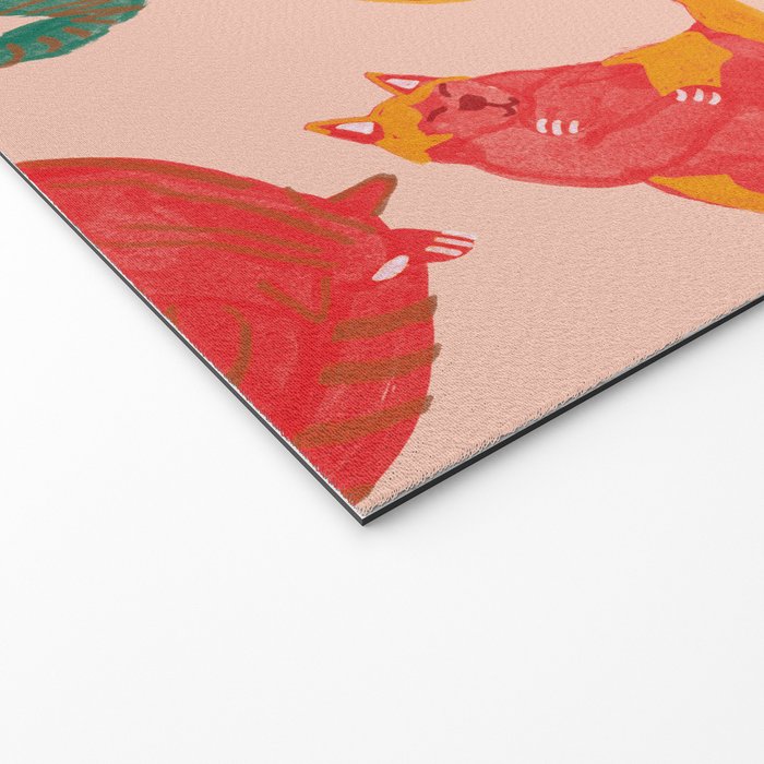 Sleepy Cozy Kitty Cats in Green & Orange Welcome Mat Gallery Image 2