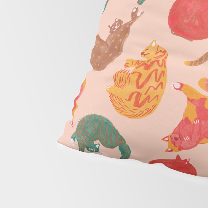 Sleepy Cozy Kitty Cats in Green & Orange Pillow Sham Gallery Image 4