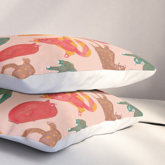 Sleepy Cozy Kitty Cats in Green & Orange Pillow Sham Gallery Image 3