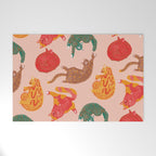 Sleepy Cozy Kitty Cats in Green & Orange Welcome Mat Gallery Image 1