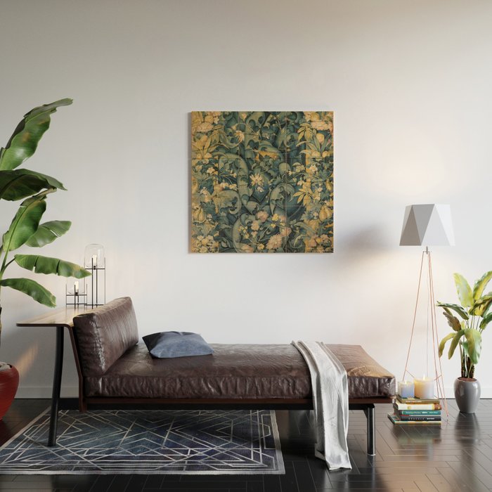 Antique French Verdure Secret Forest Garden Tapestry Wood Wall Art Gallery Image 2