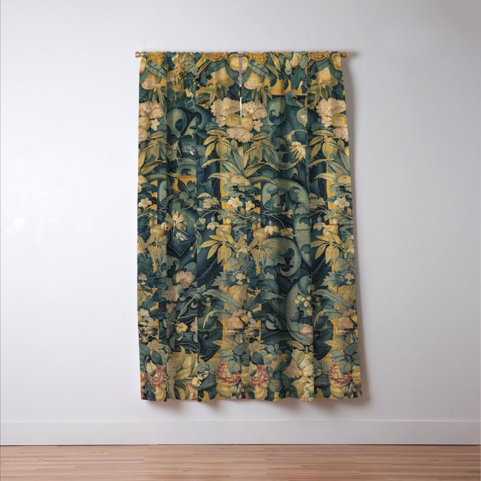 Antique French Verdure Secret Forest Garden Tapestry Window Curtain Gallery Image 3