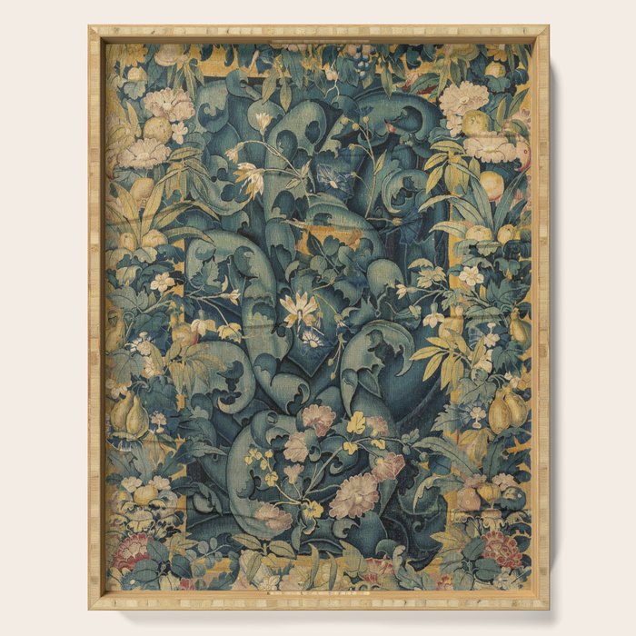 Antique French Verdure Secret Forest Garden Tapestry Serving Tray Gallery Image 1