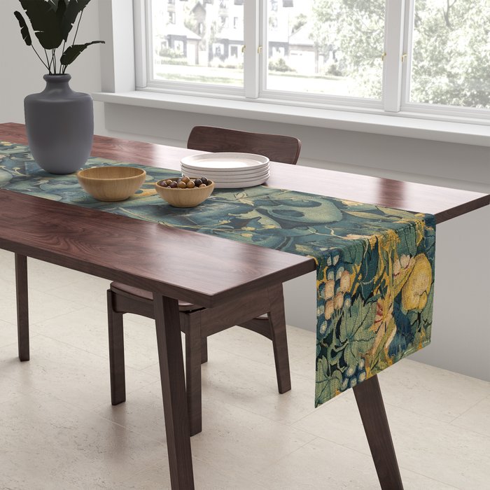 Antique French Verdure Secret Forest Garden Tapestry Table Runner Gallery Image 2