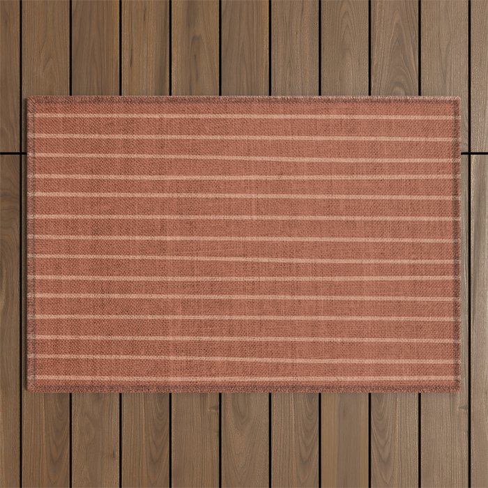 Boho, Minimal, Line Art, Stripes, Terracotta Outdoor Rug Gallery Image 1