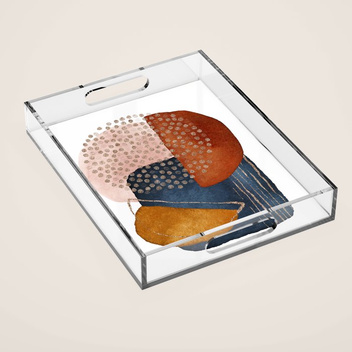 Abstract Terracotta, Navy Blue, Blush Pink, Art Print By LandSartprints  Acrylic Tray Gallery Image 1
