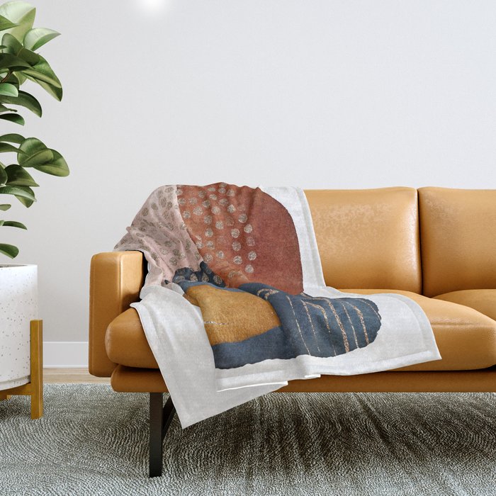 Abstract Terracotta, Navy Blue, Blush Pink, Art Print By LandSartprints  Throw Blanket Gallery Image 1