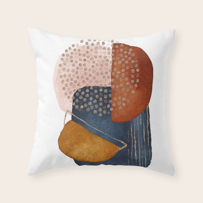 Abstract Terracotta, Navy Blue, Blush Pink, Art Print By LandSartprints  Throw Pillow Gallery Image 6