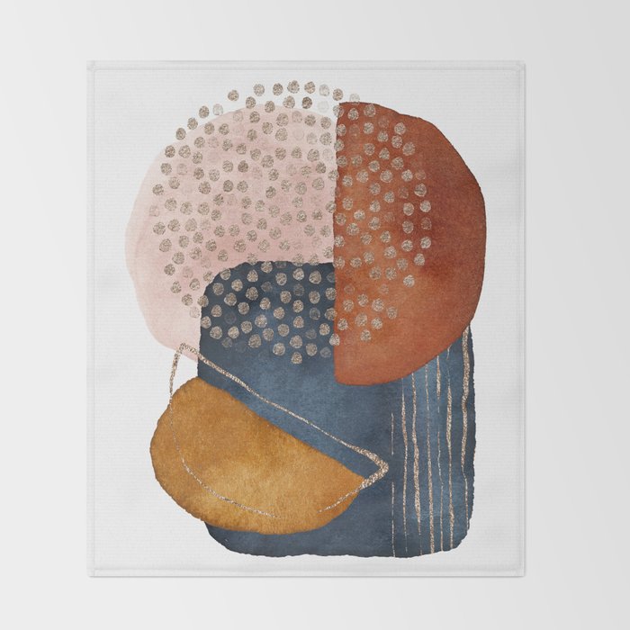 Abstract Terracotta, Navy Blue, Blush Pink, Art Print By LandSartprints  Throw Blanket Gallery Image 2