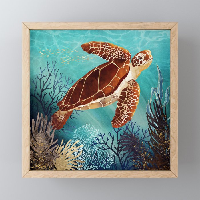 Metallic Sea Turtle Mini Art Print Gallery Image 1