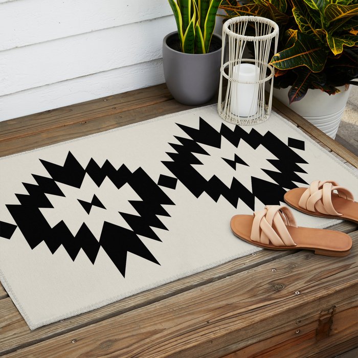 Southwestern Minimalism - Black Neutral Beige Outdoor Rug Gallery Image 2