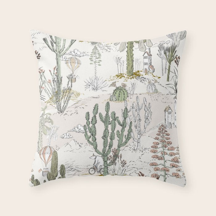 whimsical cactus landscape airy Throw Pillow Gallery Image 6