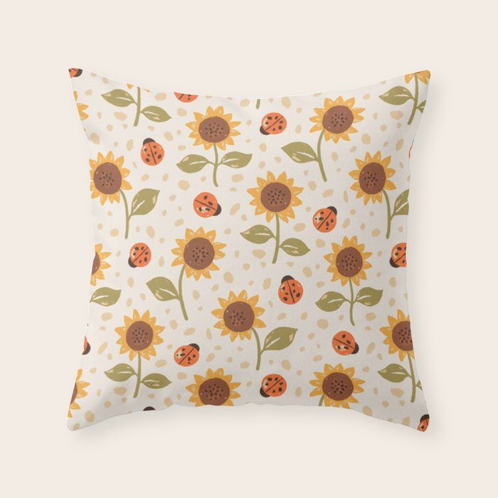 Sunflowers and Ladybugs Throw Pillow Gallery Image 1