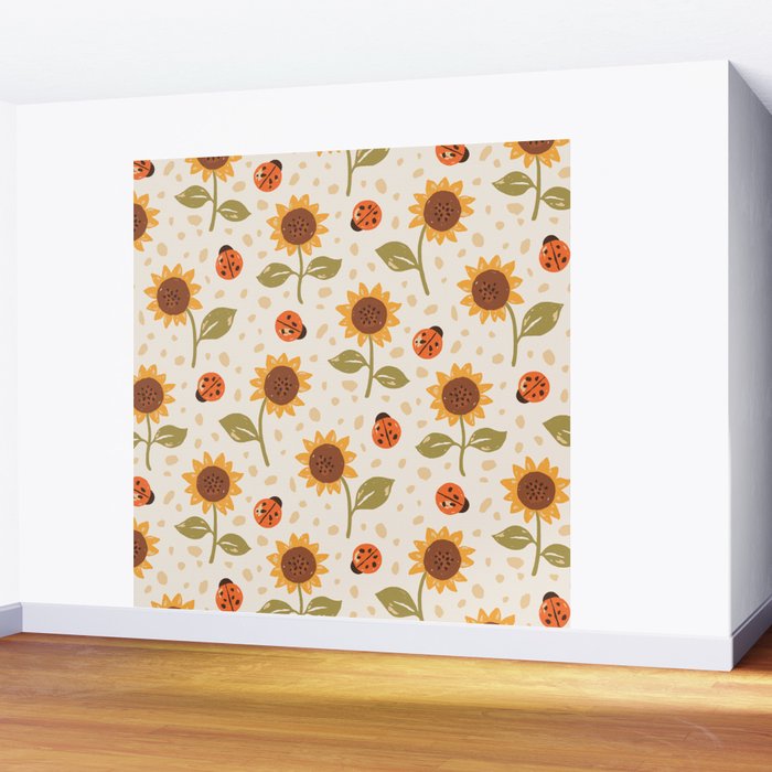 Sunflowers and Ladybugs Wall Mural Gallery Image 2
