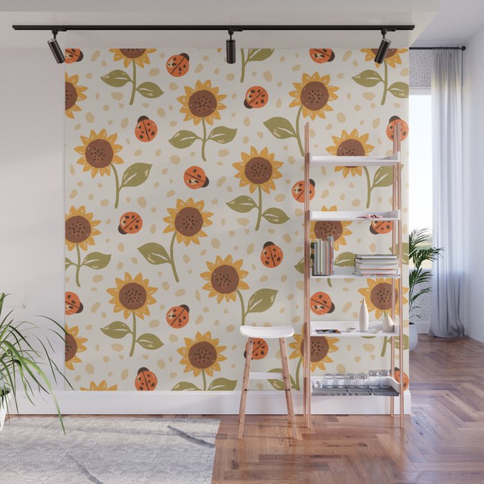Sunflowers and Ladybugs Wall Mural Gallery Image 1