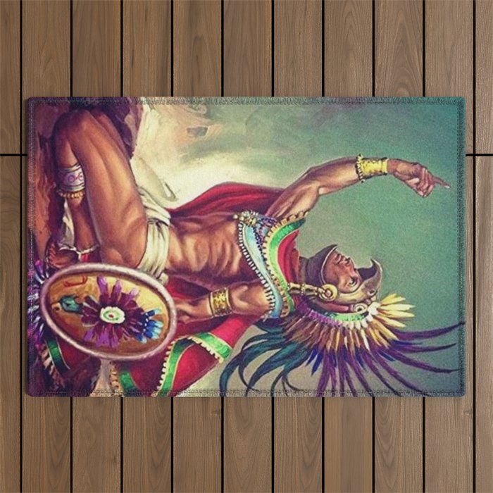 Caballero Aguila Aztec Scout Portrait painting Outdoor Rug Gallery Image 1