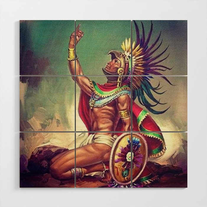 Caballero Aguila Aztec Scout Portrait painting Wood Wall Art Gallery Image 1