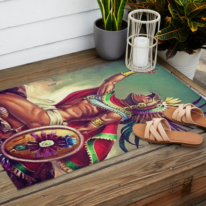 Caballero Aguila Aztec Scout Portrait painting Outdoor Rug Gallery Image 2