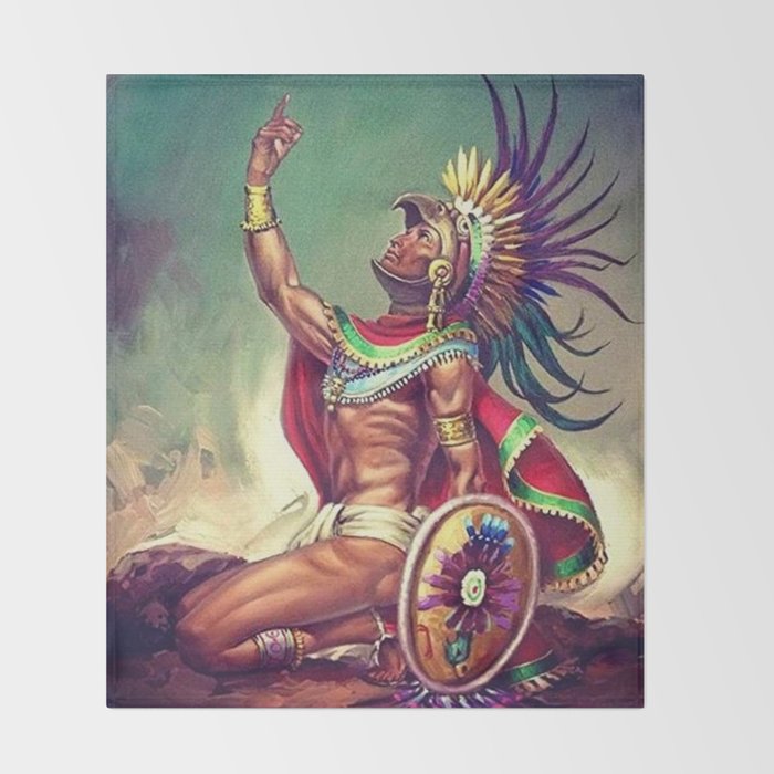 Caballero Aguila Aztec Scout Portrait painting Throw Blanket Gallery Image 2