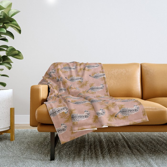 Paisley Tiger - soft pink & gold Throw Blanket Gallery Image 1