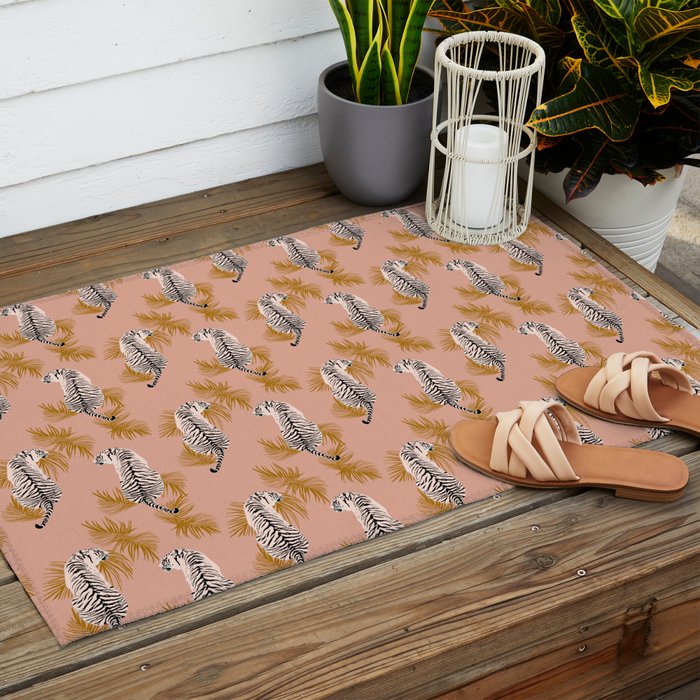 Paisley Tiger - soft pink & gold Outdoor Rug Gallery Image 2