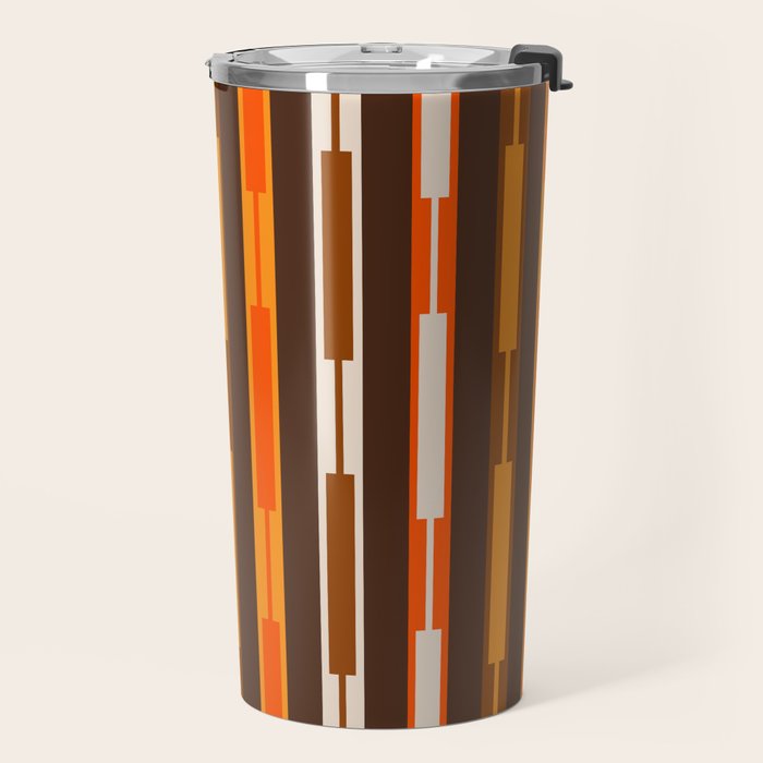 Retro Geo Chain Vertical Stripes Geometric Color Block Pattern in 70s Brown and Orange Travel Mug Gallery Image 2