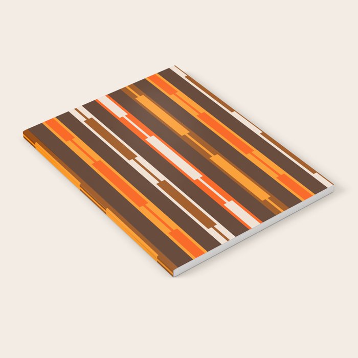 Retro Geo Chain Vertical Stripes Geometric Color Block Pattern in 70s Brown and Orange Notebook Gallery Image 2