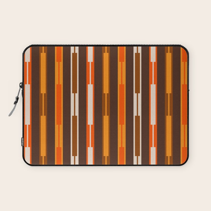 Retro Geo Chain Vertical Stripes Geometric Color Block Pattern in 70s Brown and Orange Laptop Sleeve Gallery Image 1