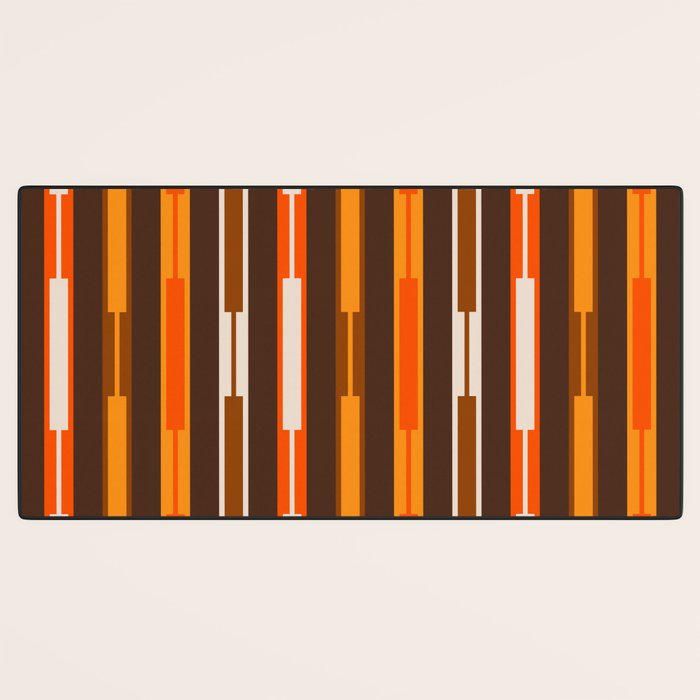 Retro Geo Chain Vertical Stripes Geometric Color Block Pattern in 70s Brown and Orange Desk Mat Gallery Image 3