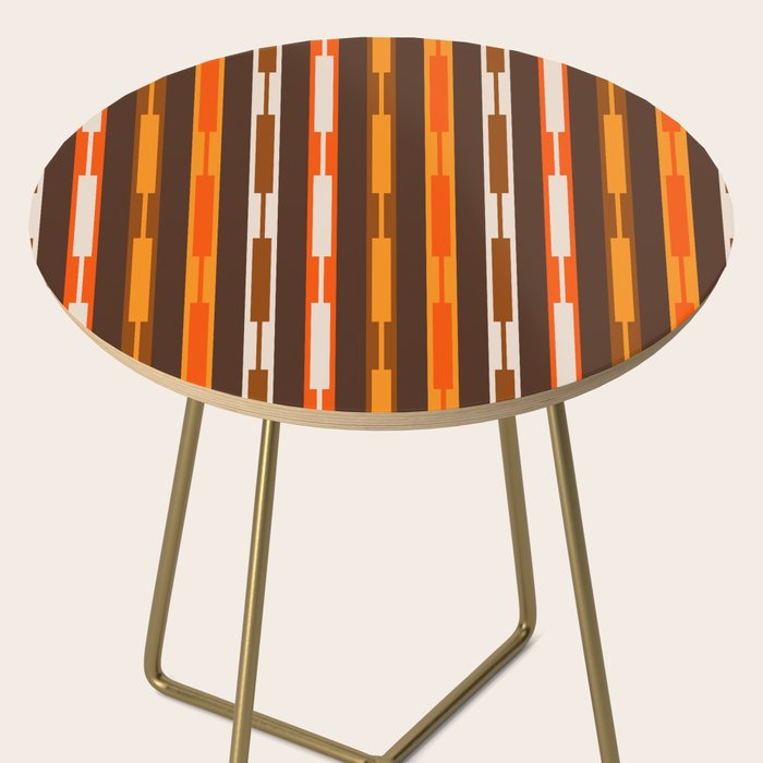 Retro Geo Chain Vertical Stripes Geometric Color Block Pattern in 70s Brown and Orange Side Table Gallery Image 2