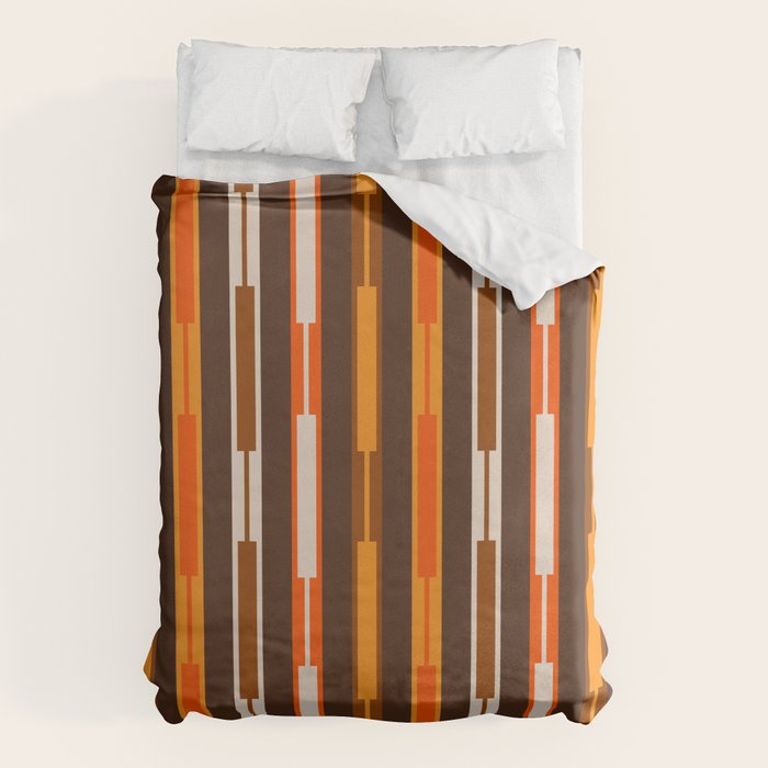 Retro Geo Chain Vertical Stripes Geometric Color Block Pattern in 70s Brown and Orange Duvet Cover Gallery Image 6