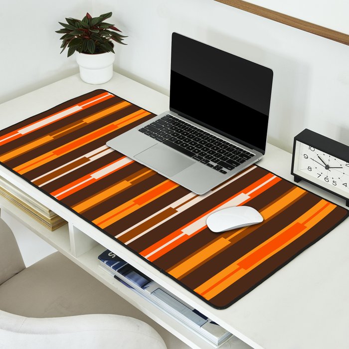 Retro Geo Chain Vertical Stripes Geometric Color Block Pattern in 70s Brown and Orange Desk Mat Gallery Image 2