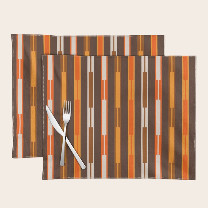 Retro Geo Chain Vertical Stripes Geometric Color Block Pattern in 70s Brown and Orange Placemat Gallery Image 1