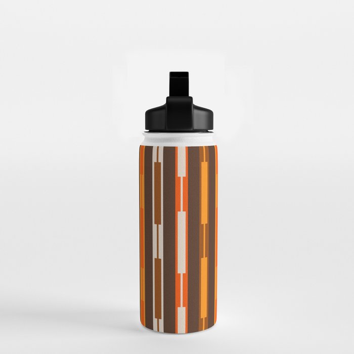 Retro Geo Chain Vertical Stripes Geometric Color Block Pattern in 70s Brown and Orange Water Bottle Gallery Image 2