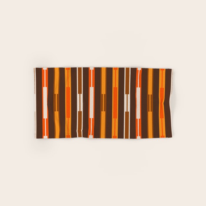 Retro Geo Chain Vertical Stripes Geometric Color Block Pattern in 70s Brown and Orange Bath Towel Gallery Image 1