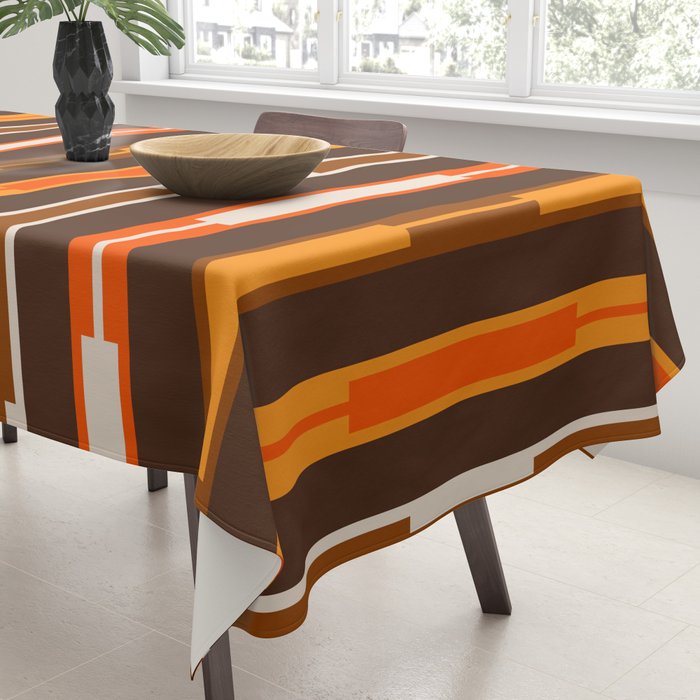 Retro Geo Chain Vertical Stripes Geometric Color Block Pattern in 70s Brown and Orange Tablecloth Gallery Image 3