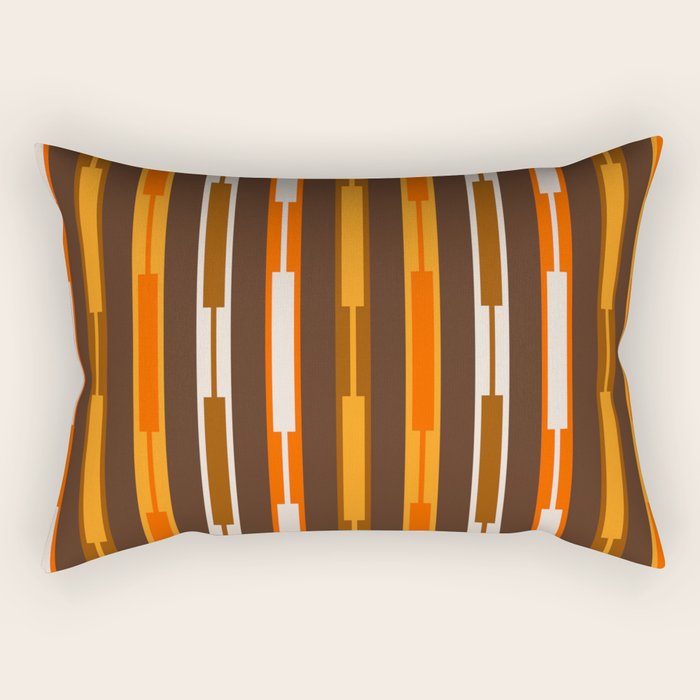 Retro Geo Chain Vertical Stripes Geometric Color Block Pattern in 70s Brown and Orange Rectangular Pillow Gallery Image 2