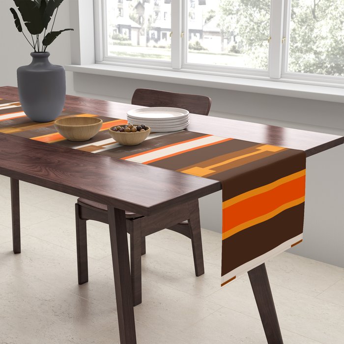 Retro Geo Chain Vertical Stripes Geometric Color Block Pattern in 70s Brown and Orange Table Runner Gallery Image 2