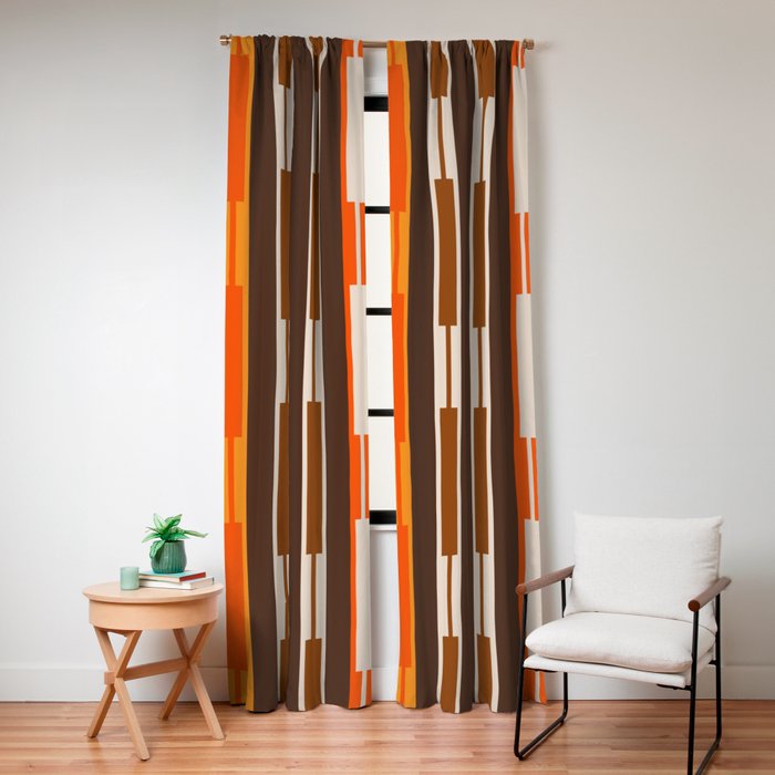 Retro Geo Chain Vertical Stripes Geometric Color Block Pattern in 70s Brown and Orange Window Curtain Gallery Image 4