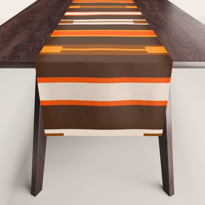 Retro Geo Chain Vertical Stripes Geometric Color Block Pattern in 70s Brown and Orange Table Runner Gallery Image 1