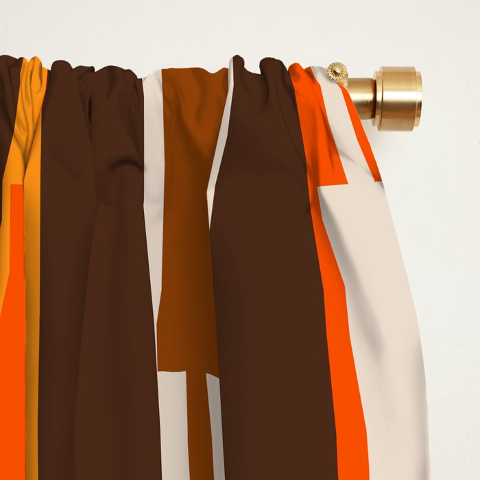 Retro Geo Chain Vertical Stripes Geometric Color Block Pattern in 70s Brown and Orange Window Curtain Gallery Image 2