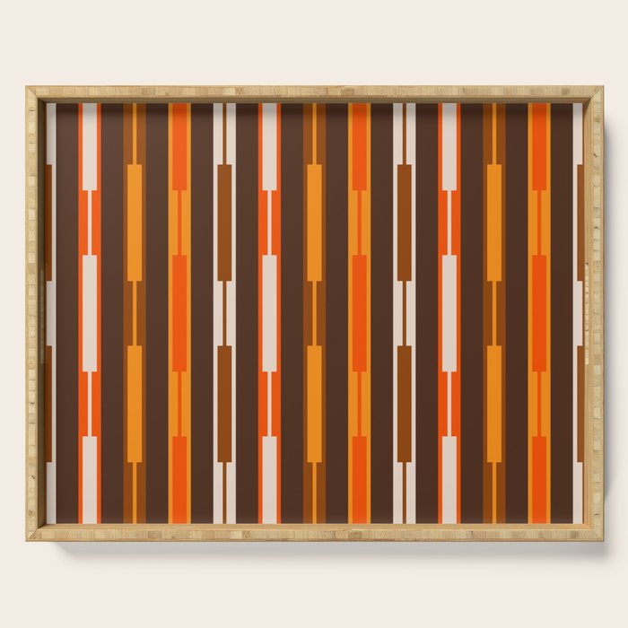 Retro Geo Chain Vertical Stripes Geometric Color Block Pattern in 70s Brown and Orange Serving Tray Gallery Image 1