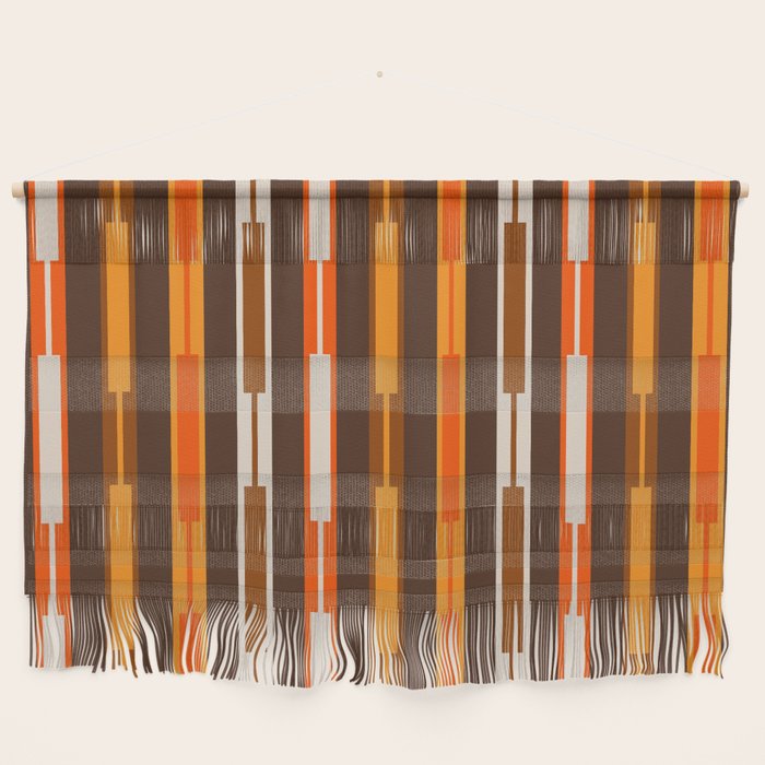 Retro Geo Chain Vertical Stripes Geometric Color Block Pattern in 70s Brown and Orange Wall Hanging Gallery Image 1