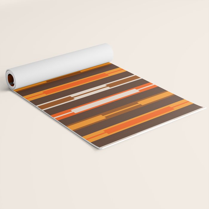 Retro Geo Chain Vertical Stripes Geometric Color Block Pattern in 70s Brown and Orange Yoga Mat Gallery Image 2