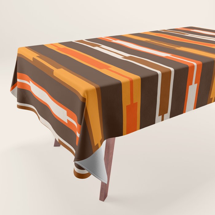 Retro Geo Chain Vertical Stripes Geometric Color Block Pattern in 70s Brown and Orange Tablecloth Gallery Image 1