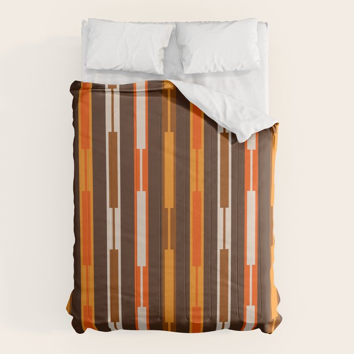 Retro Geo Chain Vertical Stripes Geometric Color Block Pattern in 70s Brown and Orange Comforter Gallery Image 6
