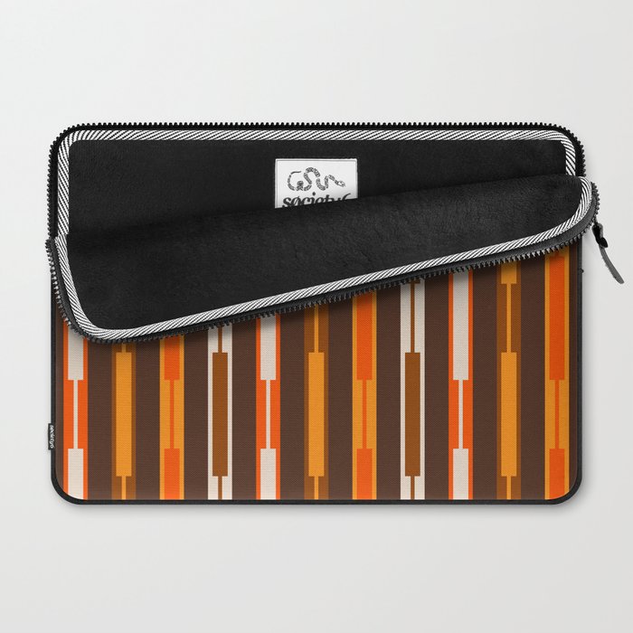 Retro Geo Chain Vertical Stripes Geometric Color Block Pattern in 70s Brown and Orange Laptop Sleeve Gallery Image 2